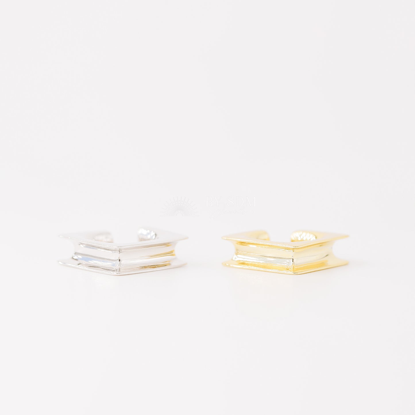 Square Large Band Ear Cuff • No Piercing is Needed • Gold, Silver