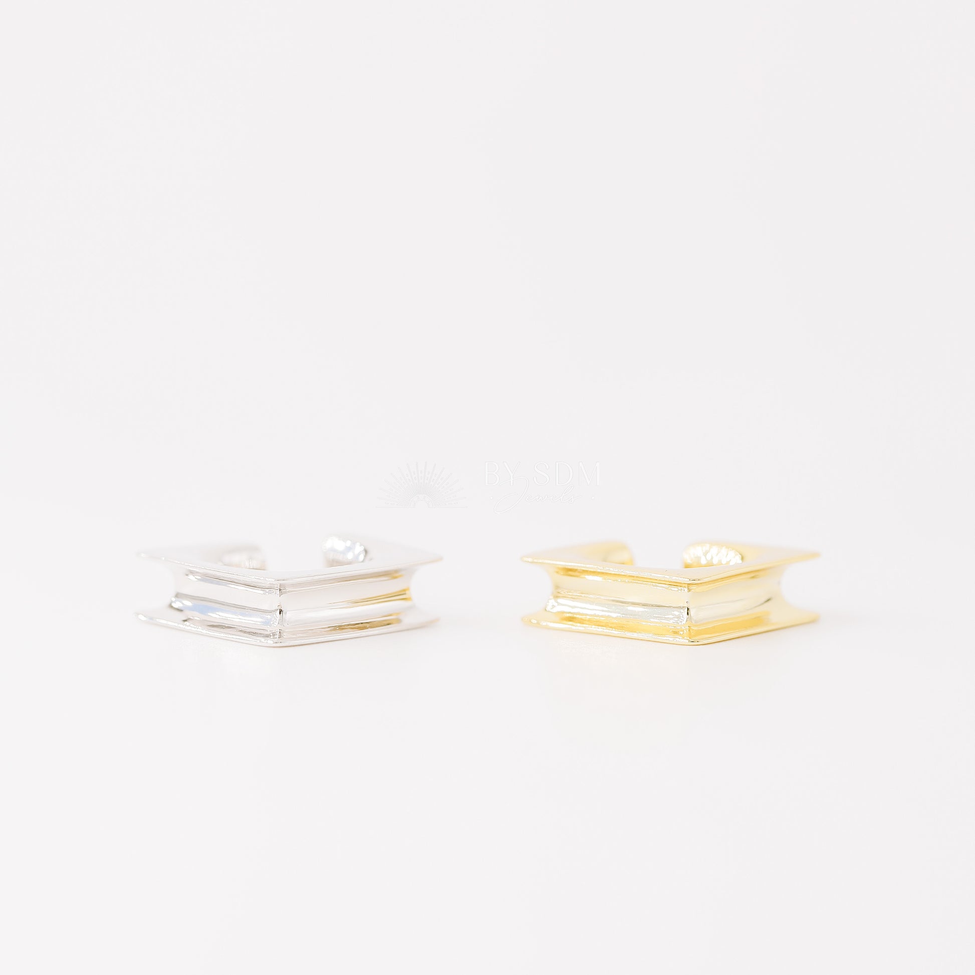 Square Large Band Ear Cuff • No Piercing is Needed • Gold, Silver