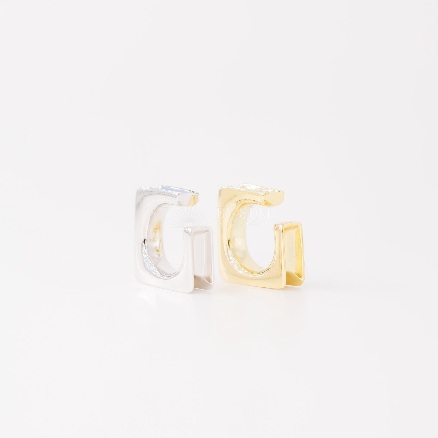 Square Large Band Ear Cuff • No Piercing is Needed • Gold, Silver