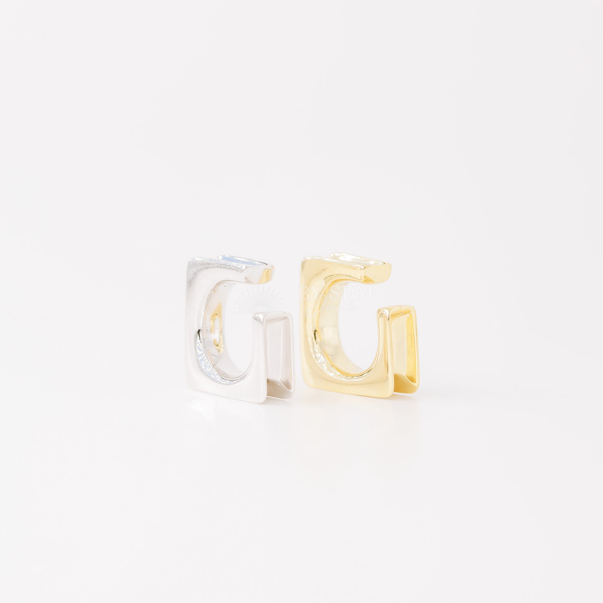 Square Large Band Ear Cuff • No Piercing is Needed • Gold, Silver