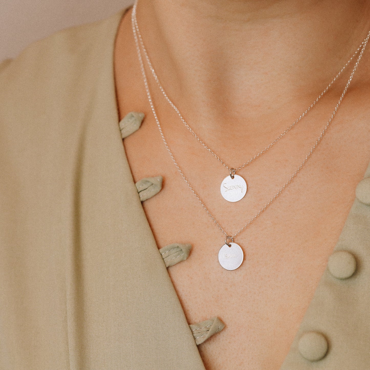 Personalized Sterling Silver Disc Necklace: Engraved Name Coin