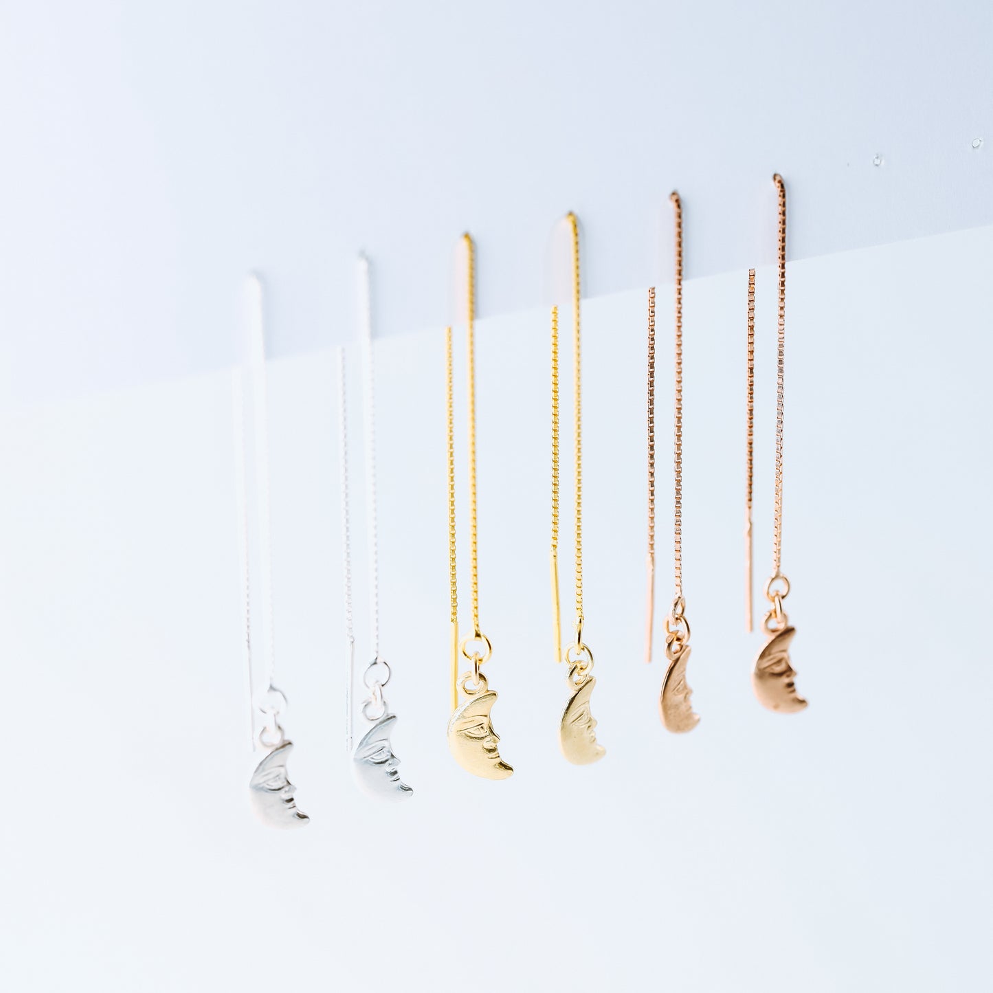 Tiny Moon Ear Threader, Silver, Gold, Rose Gold BYSDMJEWELS