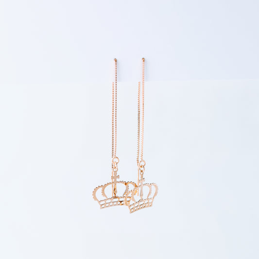 Dainty Crown Threader Earrings, Silver, Gold, Rose Gold • BYSDMJEWELS