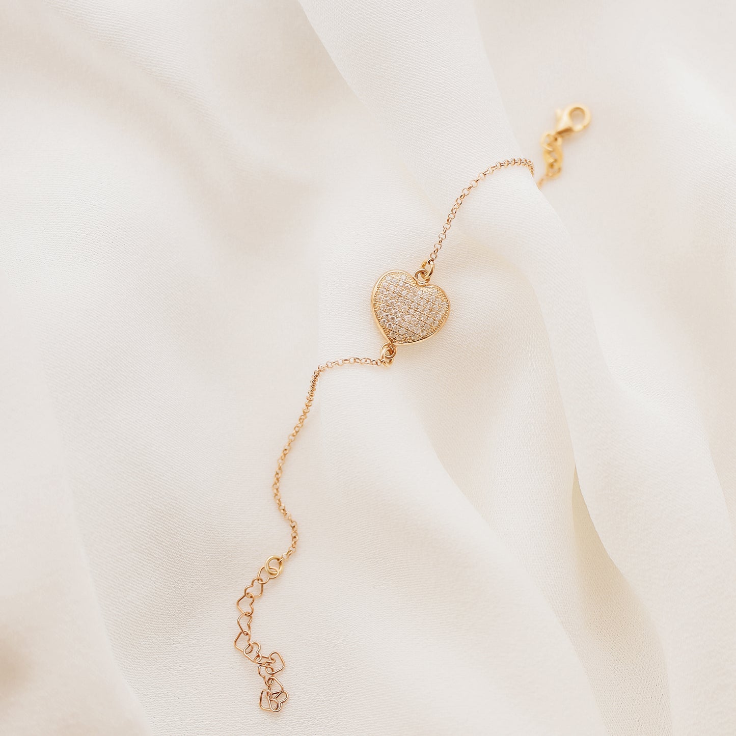 Diamond Pavé Heart Bracelet, Rose Gold Sterling Silver, BYSDMJEWELS