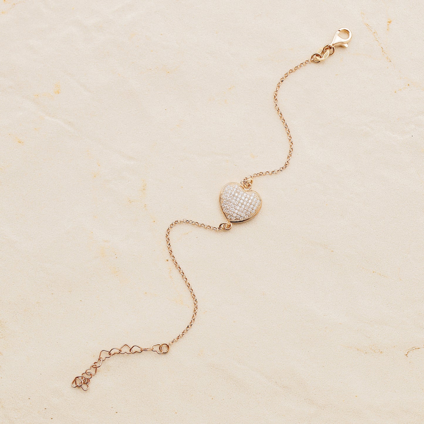 Diamond Pavé Heart Bracelet, Rose Gold Sterling Silver, BYSDMJEWELS