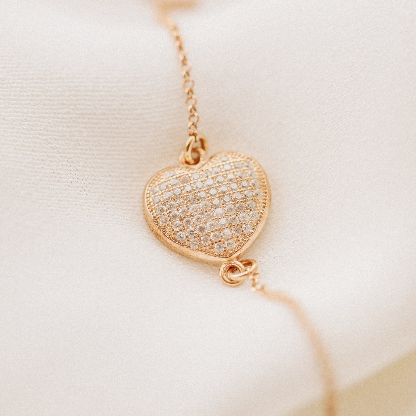 Diamond Pavé Heart Bracelet, Rose Gold Sterling Silver, BYSDMJEWELS