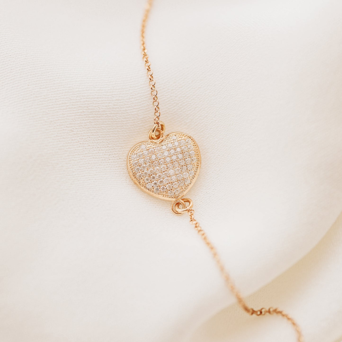 Diamond Pavé Heart Bracelet, Rose Gold Sterling Silver, BYSDMJEWELS