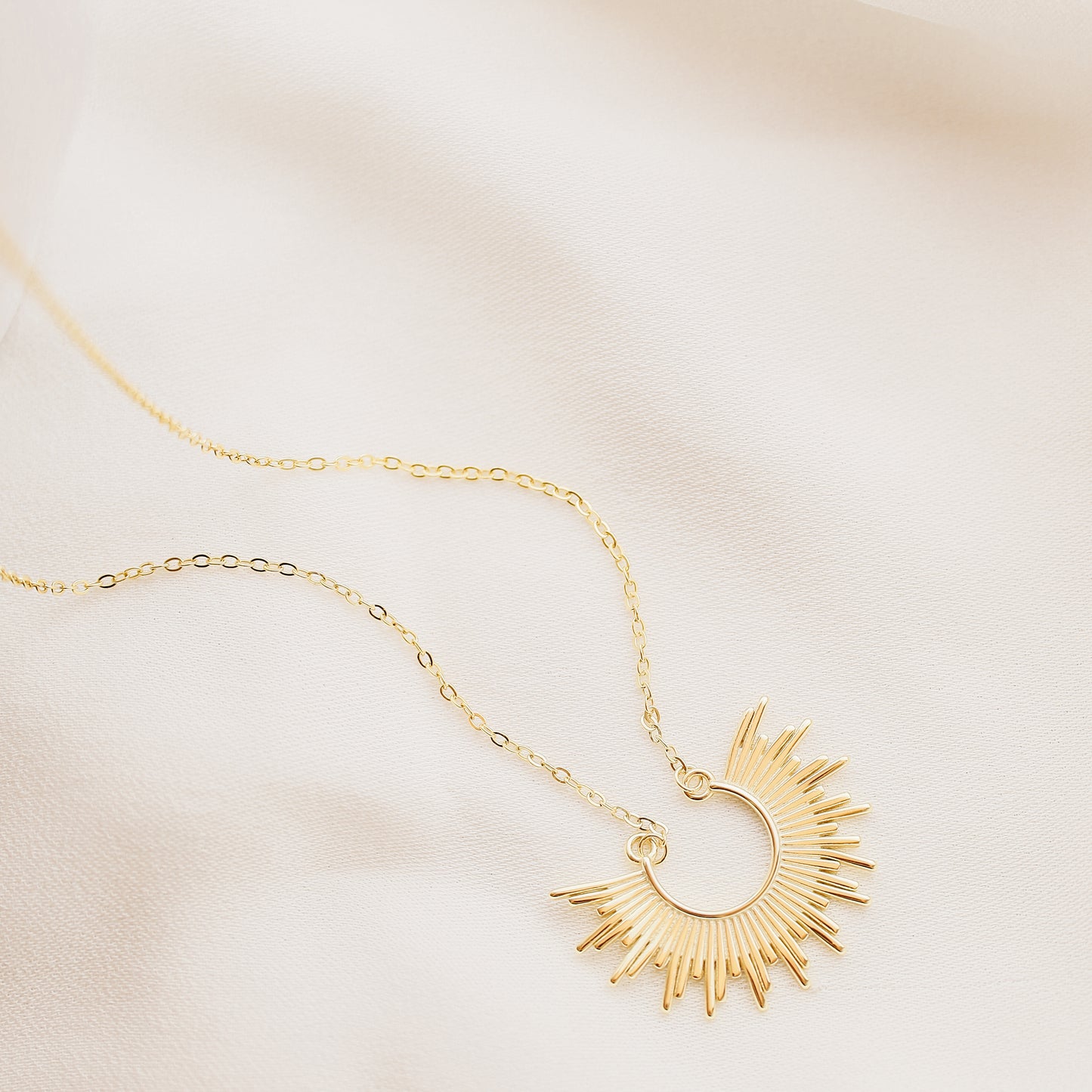 Sun Necklace Dainty Spike Necklace Sunburst Gold Necklace Minimalist Celestial Jewelry Semicircle Sun Pendant Gift For Her