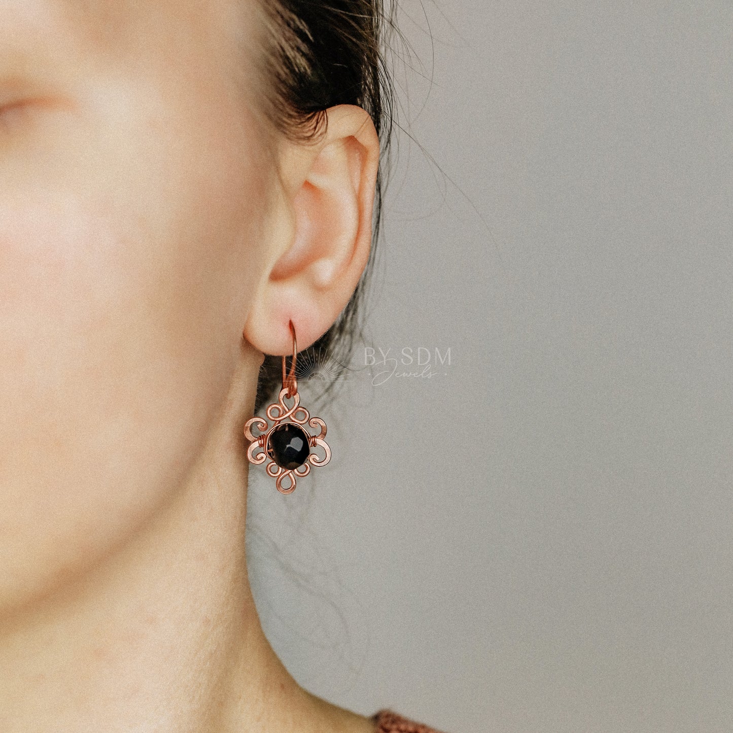 Black Onyx Knot Earrings • Handmade Earrings • Onyx Earrings • Copper Wire Wrapped Earrings • Black Stone • Gift for Her • BYSDMJEWELS