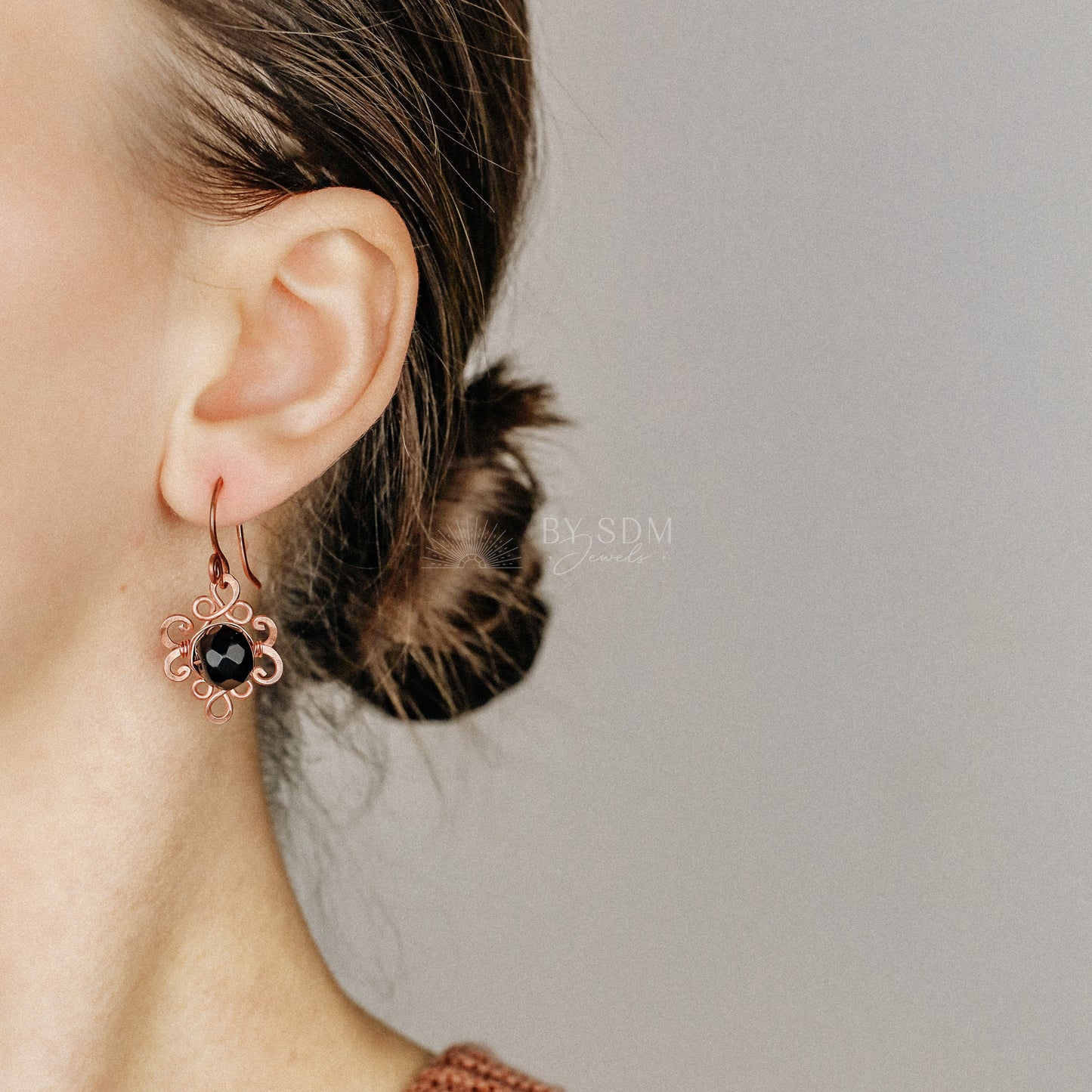 Black Onyx Knot Earrings • Handmade Earrings • Onyx Earrings • Copper Wire Wrapped Earrings • Black Stone • Gift for Her • BYSDMJEWELS