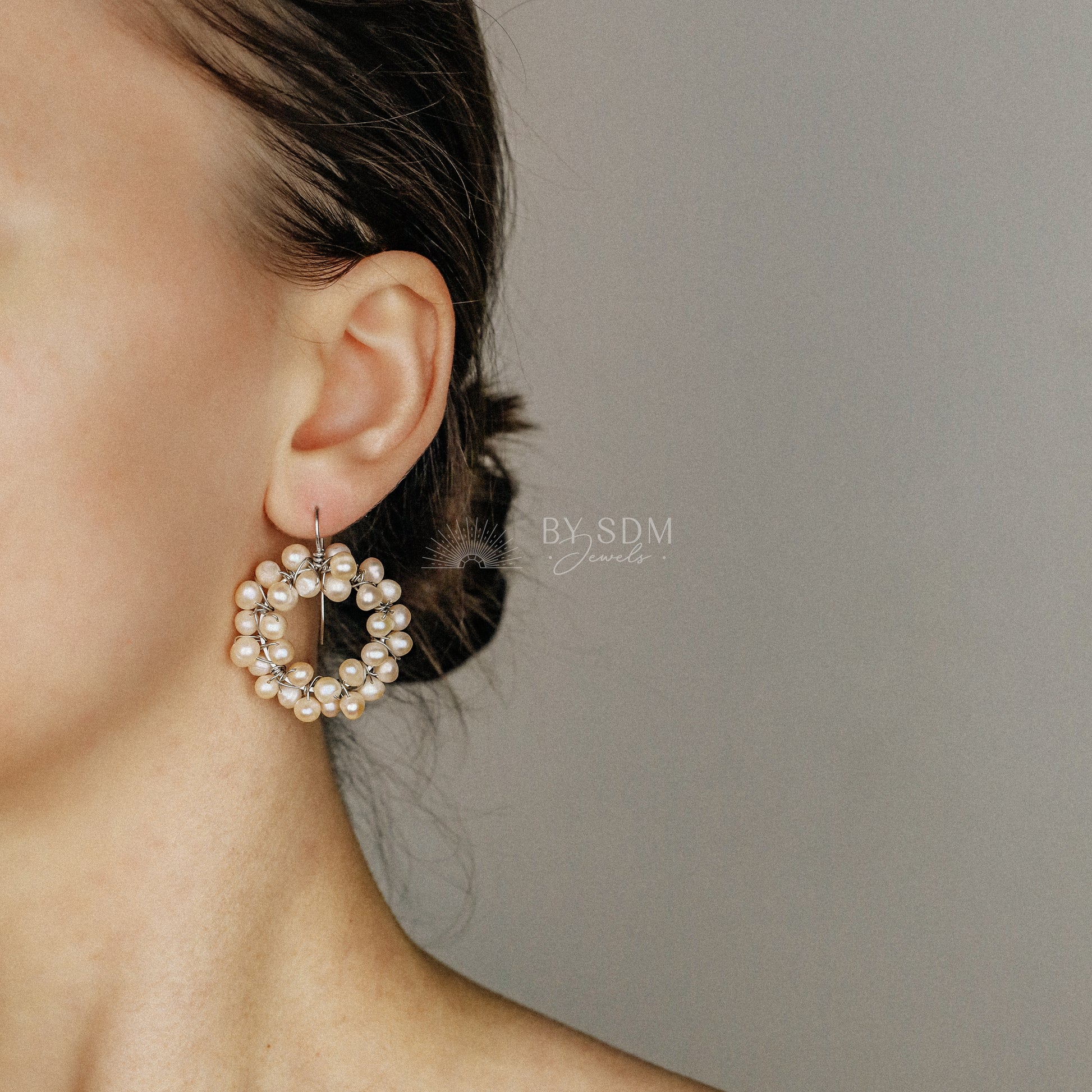 Pearl Earrings • Hoop Earrings • Bridal Freshwater Pearls Earrings • BYSDMJEWELS