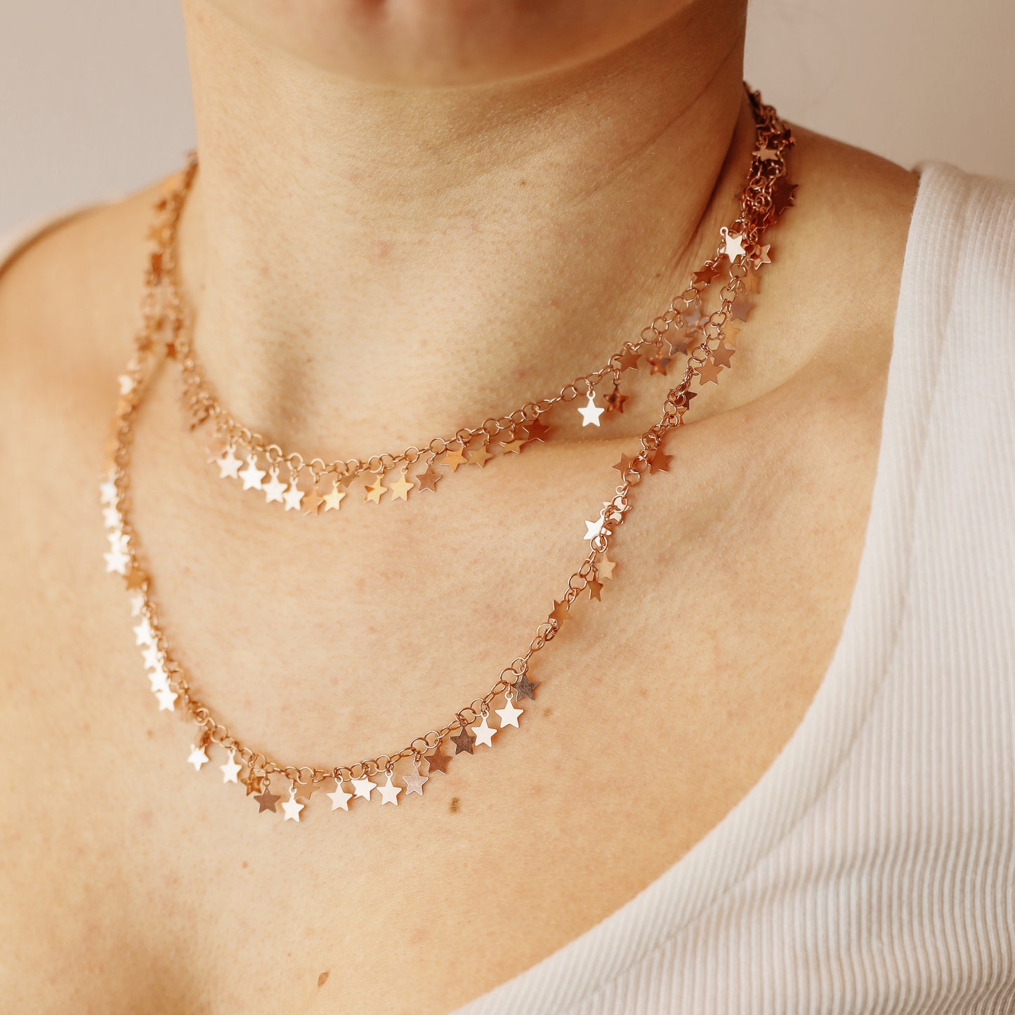 Rose Gold Star Necklace, Dangle Stars Necklace, Celestial Jewelry, Star Drop Necklace 925 Sterling Silver, Layered Necklace, Dainty Necklace