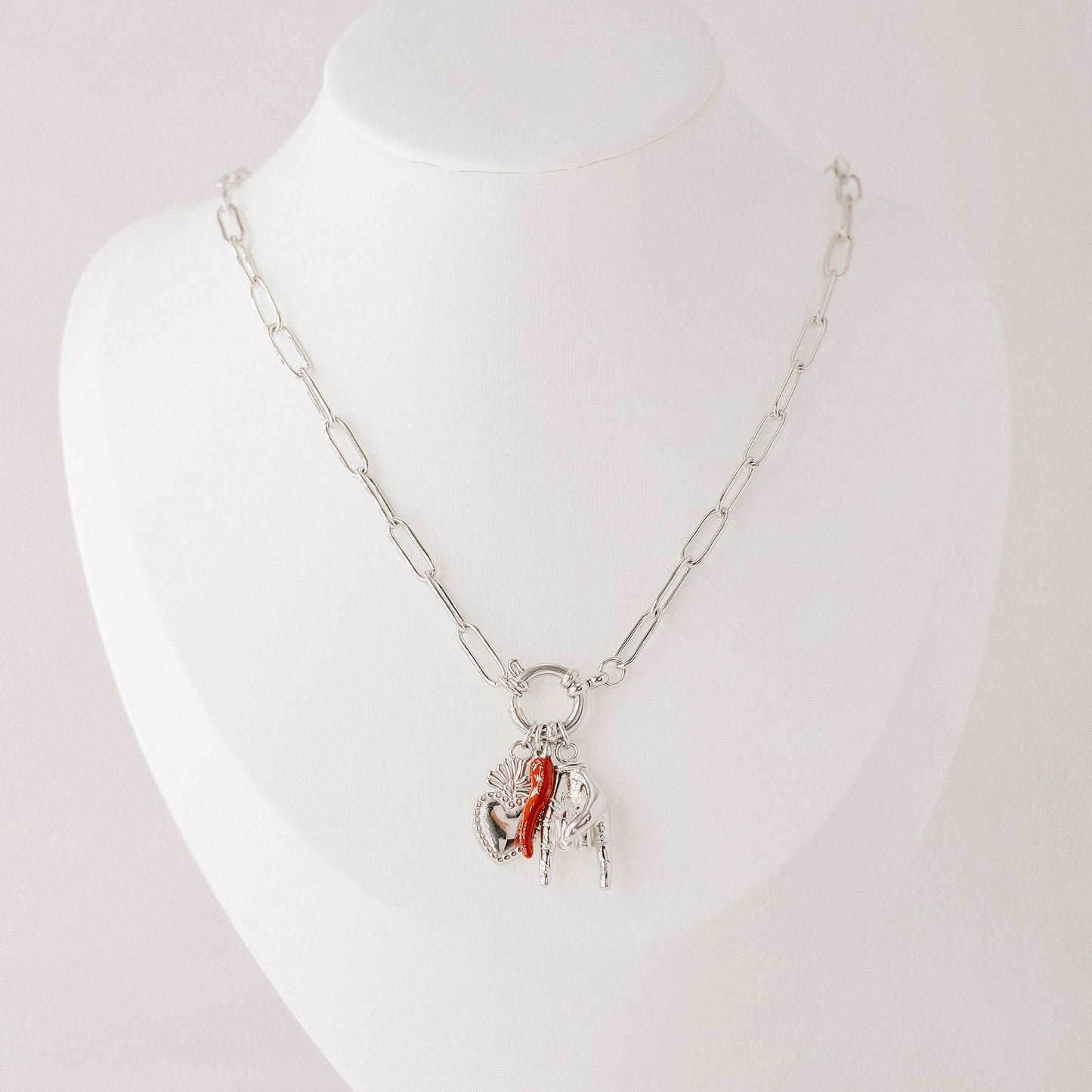 Italian Lucky Horn Necklace • Hand Gesture Horn • Italy Corno Cornicello Necklace • Flaming Sacred Heart Necklace • BYSDMJEWELS