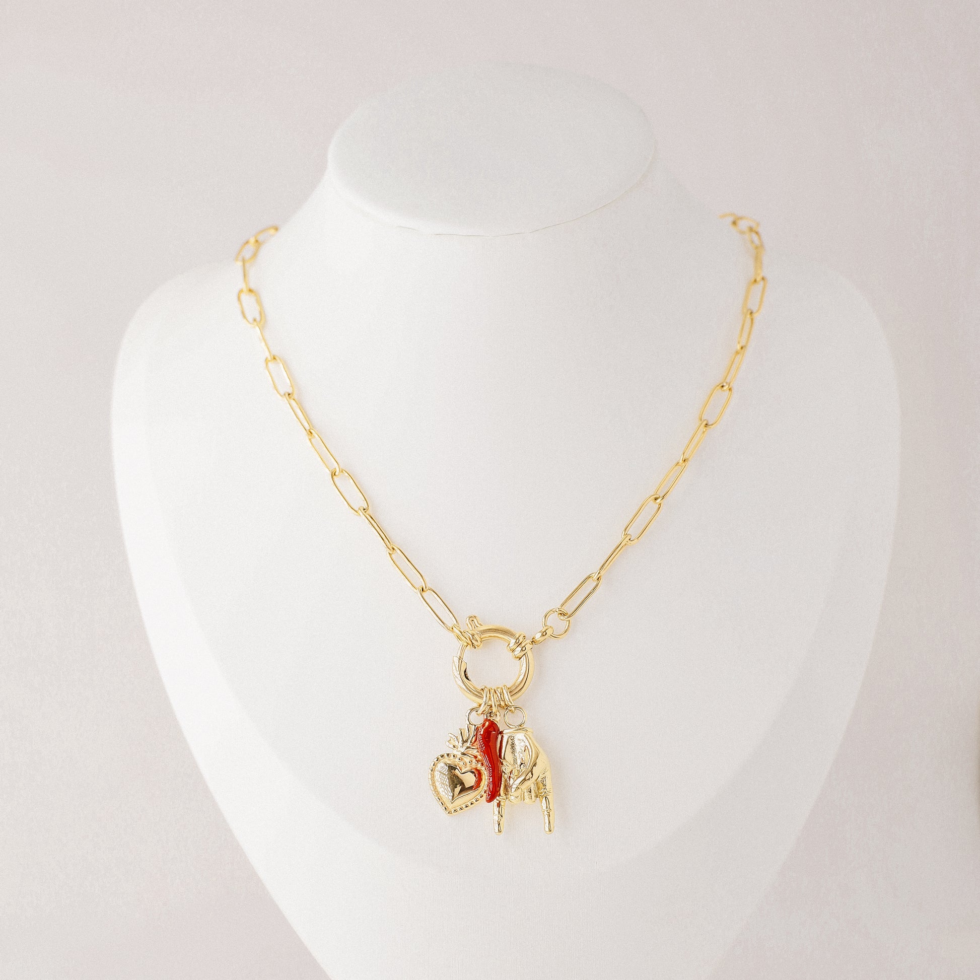 Italian Lucky Horn Necklace • Hand Gesture Horn • Italy Corno Cornicello Necklace • Flaming Sacred Heart Necklace • BYSDMJEWELS