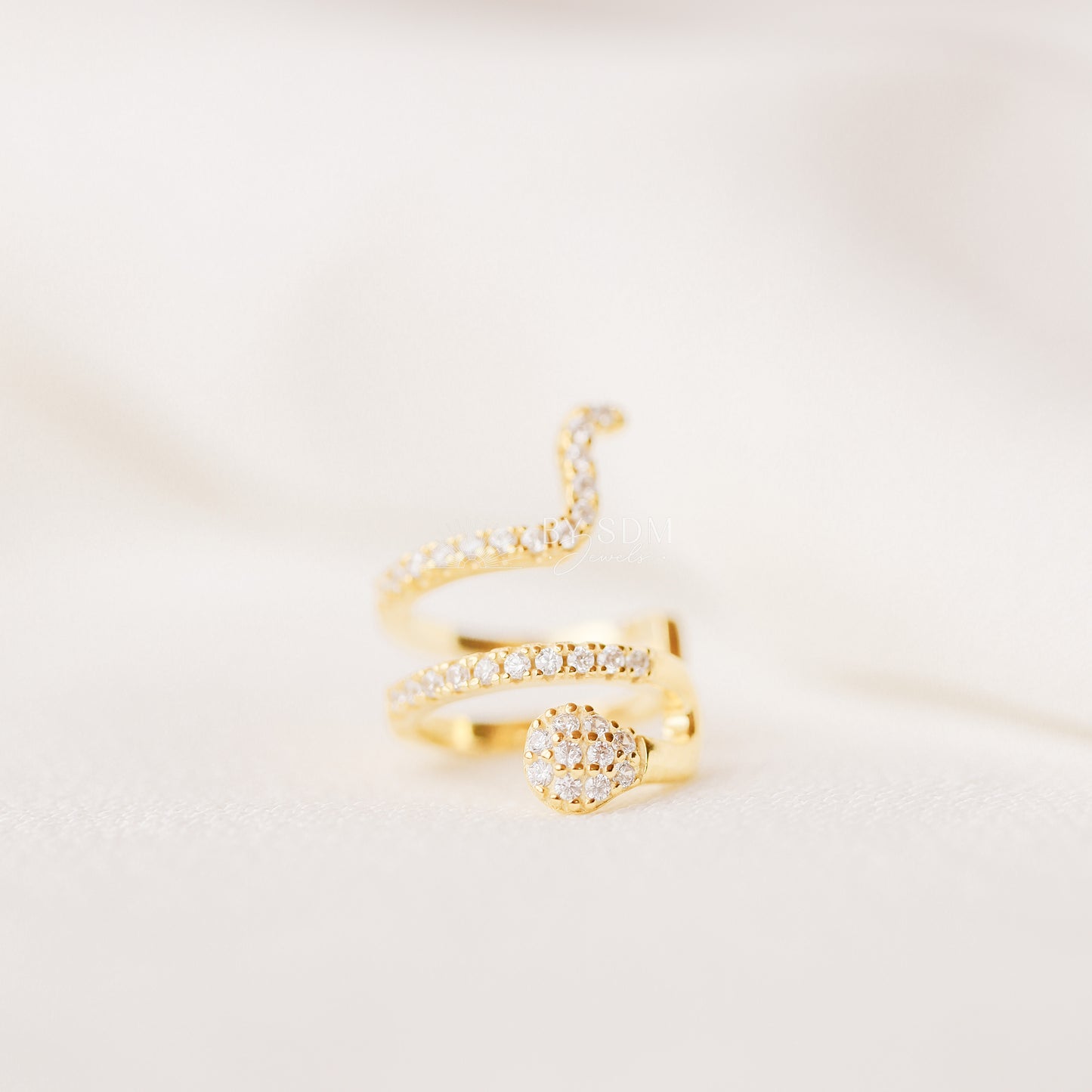 Snake Conch Ear Cuff Earring, Cz Serpent Ear Cuff, Silver, Gold, BYSDMJEWELS