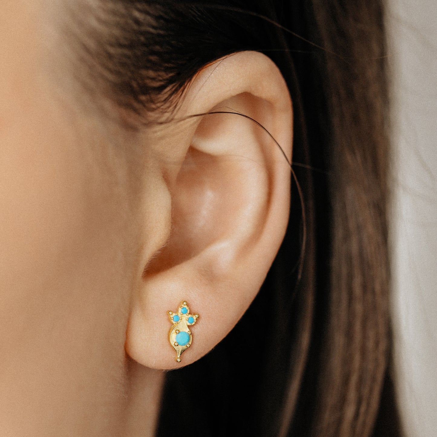 Dainty Turquoise Stud Earrings in Sterling Silver 925 • BYSDMJEWELS