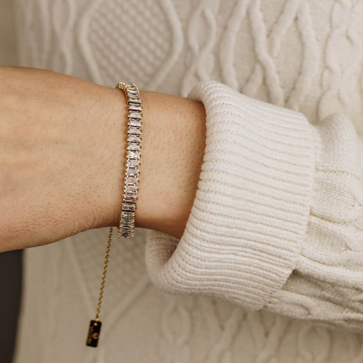 Dainty Gold Baguette Tennis Bracelet with Cubic Zirconia by BYSDMJEWELS