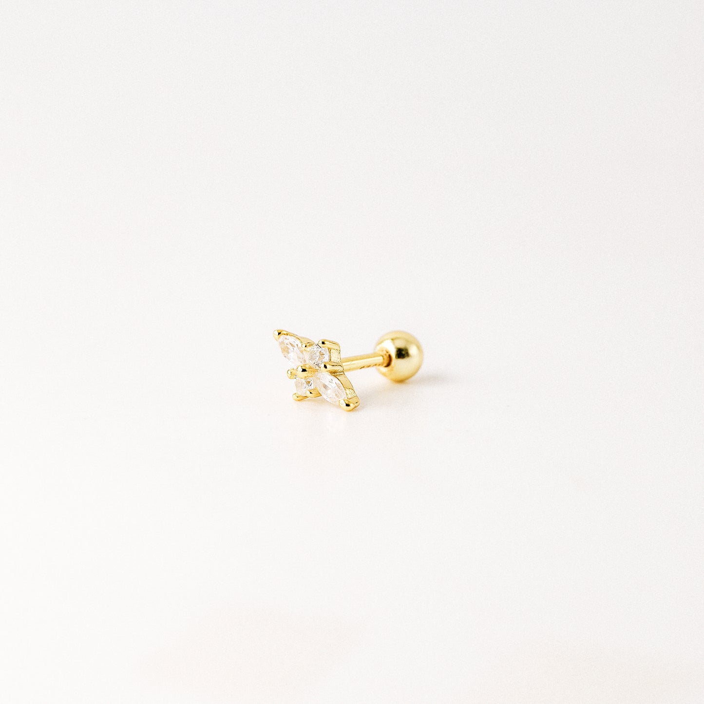 Dainty Gold Tiny Flower Earrings, Four Petals Flower Stud, Tiny Sparkly CZ Studs, Cartilage Earrings, Minimalist Earrings, Piercing Earrings