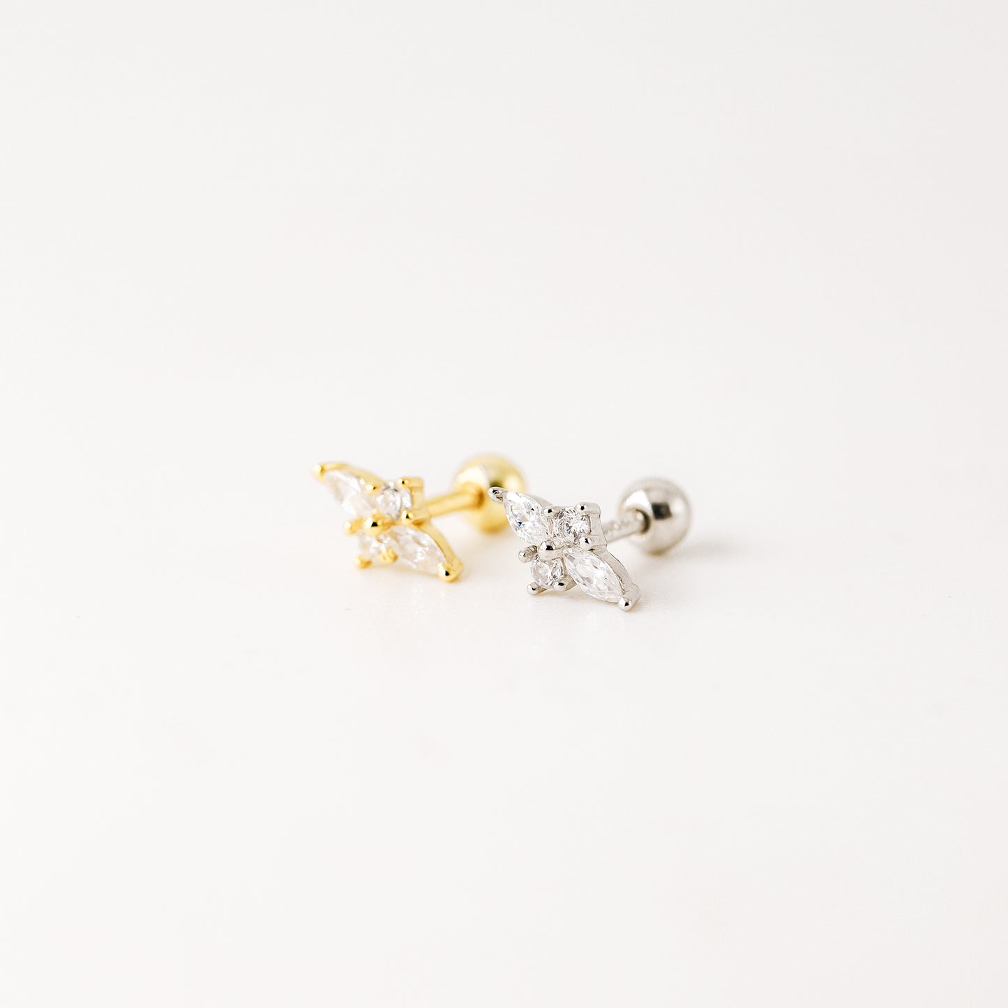 Dainty Gold Tiny Flower Earrings, Four Petals Flower Stud, Tiny Sparkly CZ Studs, Cartilage Earrings, Minimalist Earrings, Piercing Earrings