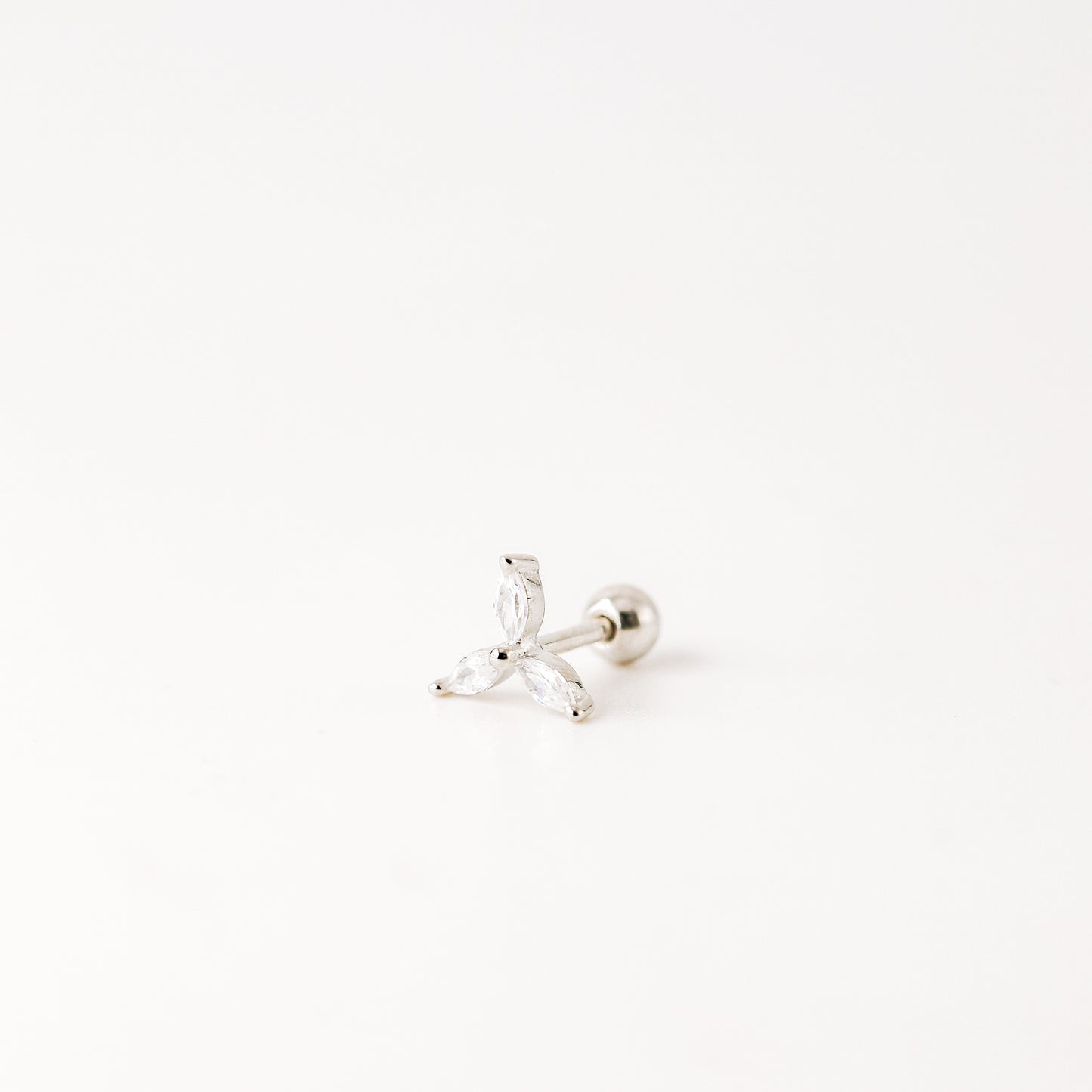 Helix Piercing, Dainty CZ Earring, Cartilage Stud, Targus, Tiny Stud, Lobe Piercing, 20 Gauge, 3 Leaf Piercing, Earring, Auricle Piercing