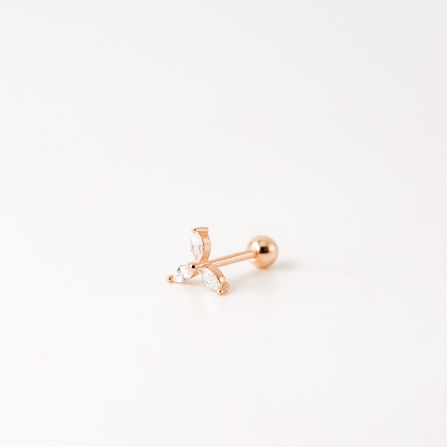 Helix Piercing, Dainty CZ Earring, Cartilage Stud, Targus, Tiny Stud, Lobe Piercing, 20 Gauge, 3 Leaf Piercing, Earring, Auricle Piercing