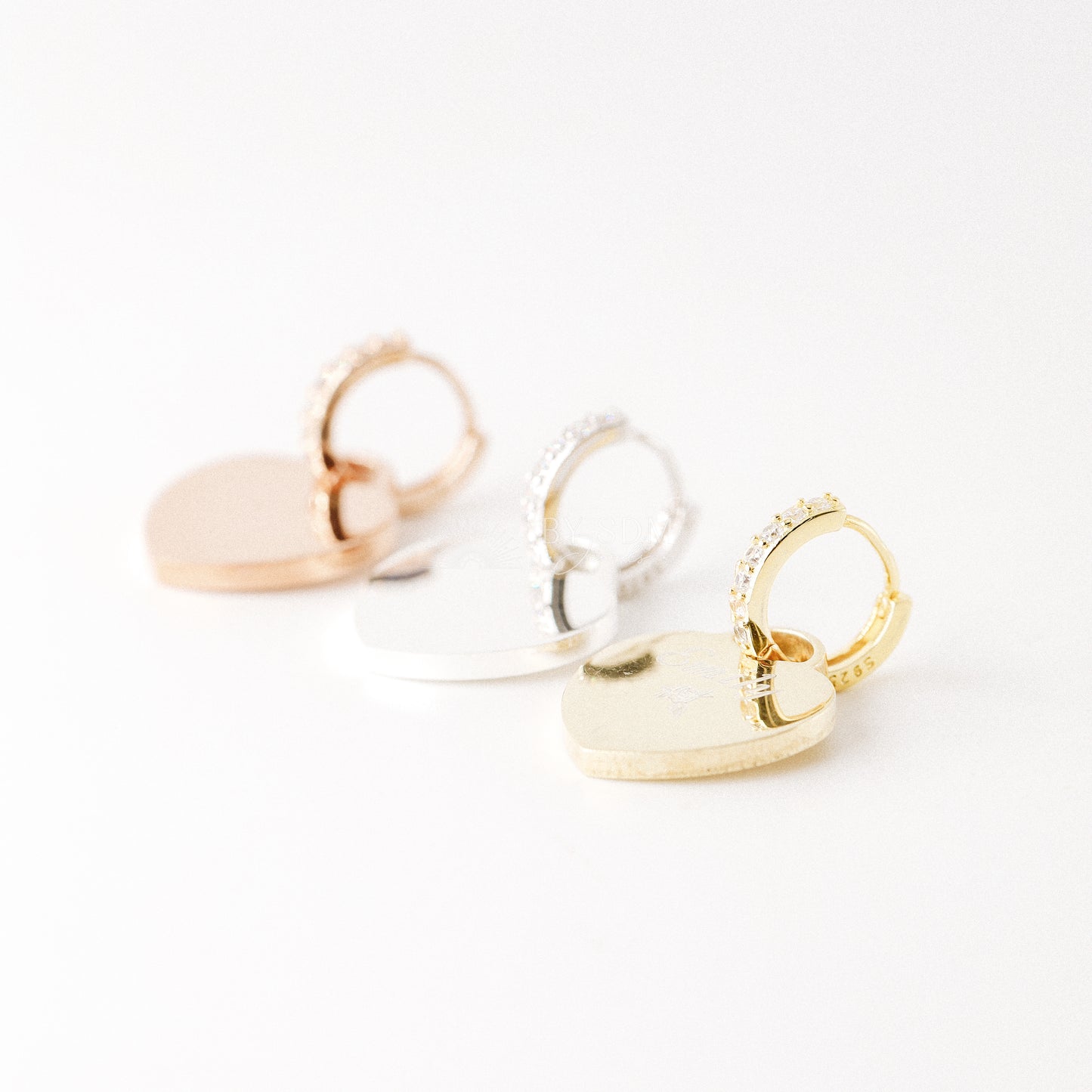 Engraved Hoop Earrings • Custom Name Heart Tag • Charm Earrings • Personalized Heart • Personalized Earrings • BYSDMJEWELS