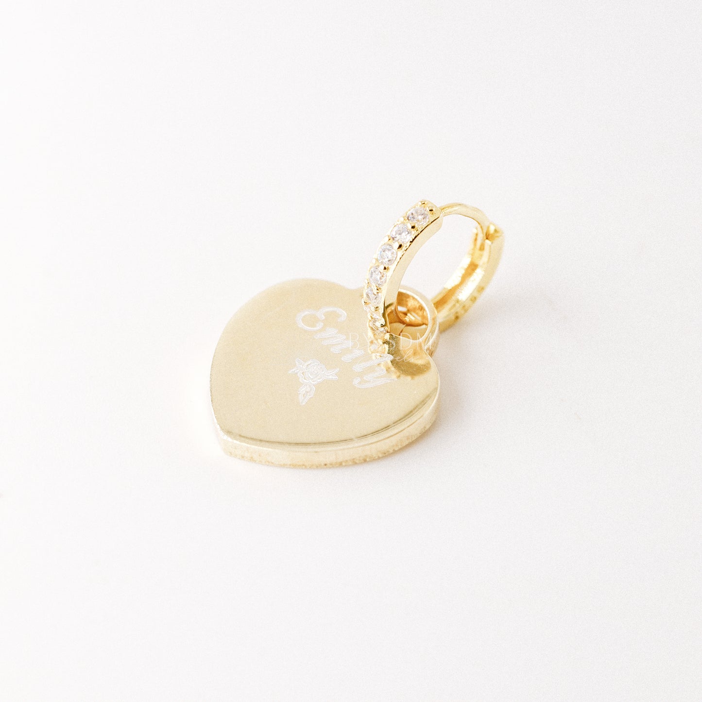 Engraved Hoop Earrings • Custom Name Heart Tag • Charm Earrings • Personalized Heart • Personalized Earrings • BYSDMJEWELS