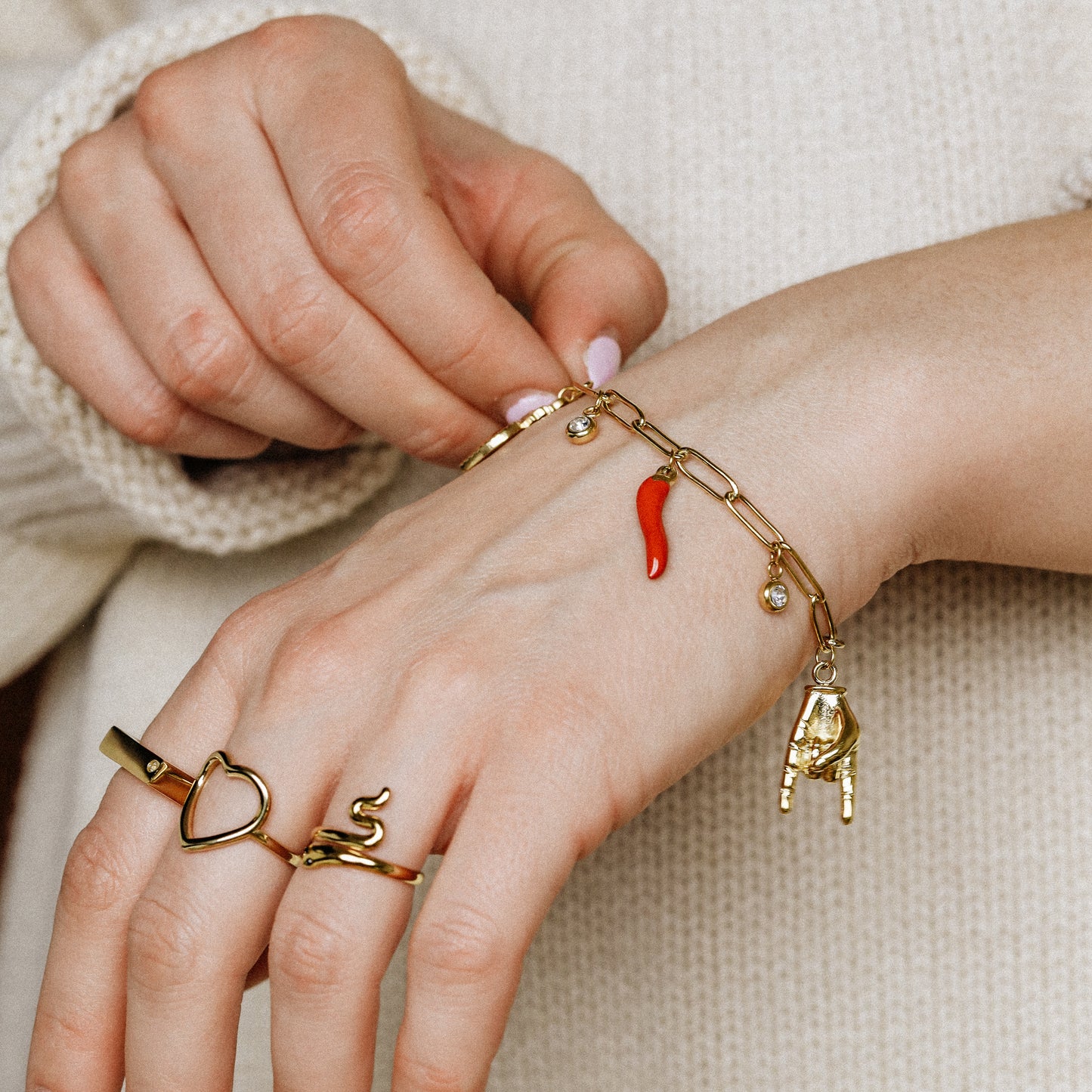 Italian Lucky Horn Bracelet • Malocchio Bracelet • Hand Gestures Bracelet • Lucky Charm Bracelet • Cornetto Napoletano • BYSDMJEWELS