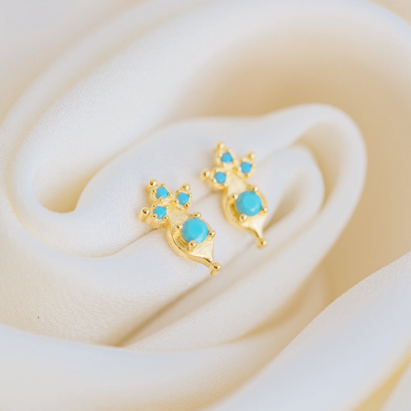 Dainty Turquoise Stud Earrings in Sterling Silver 925 • BYSDMJEWELS