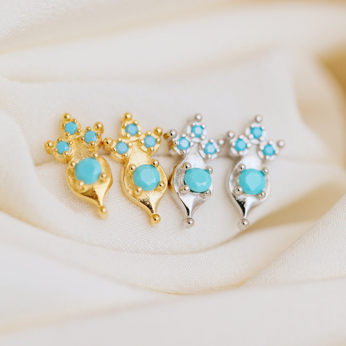 Dainty Turquoise Stud Earrings in Sterling Silver 925 • BYSDMJEWELS