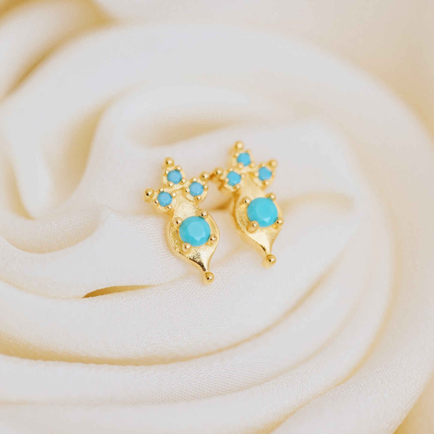Dainty Turquoise Stud Earrings in Sterling Silver 925 • BYSDMJEWELS