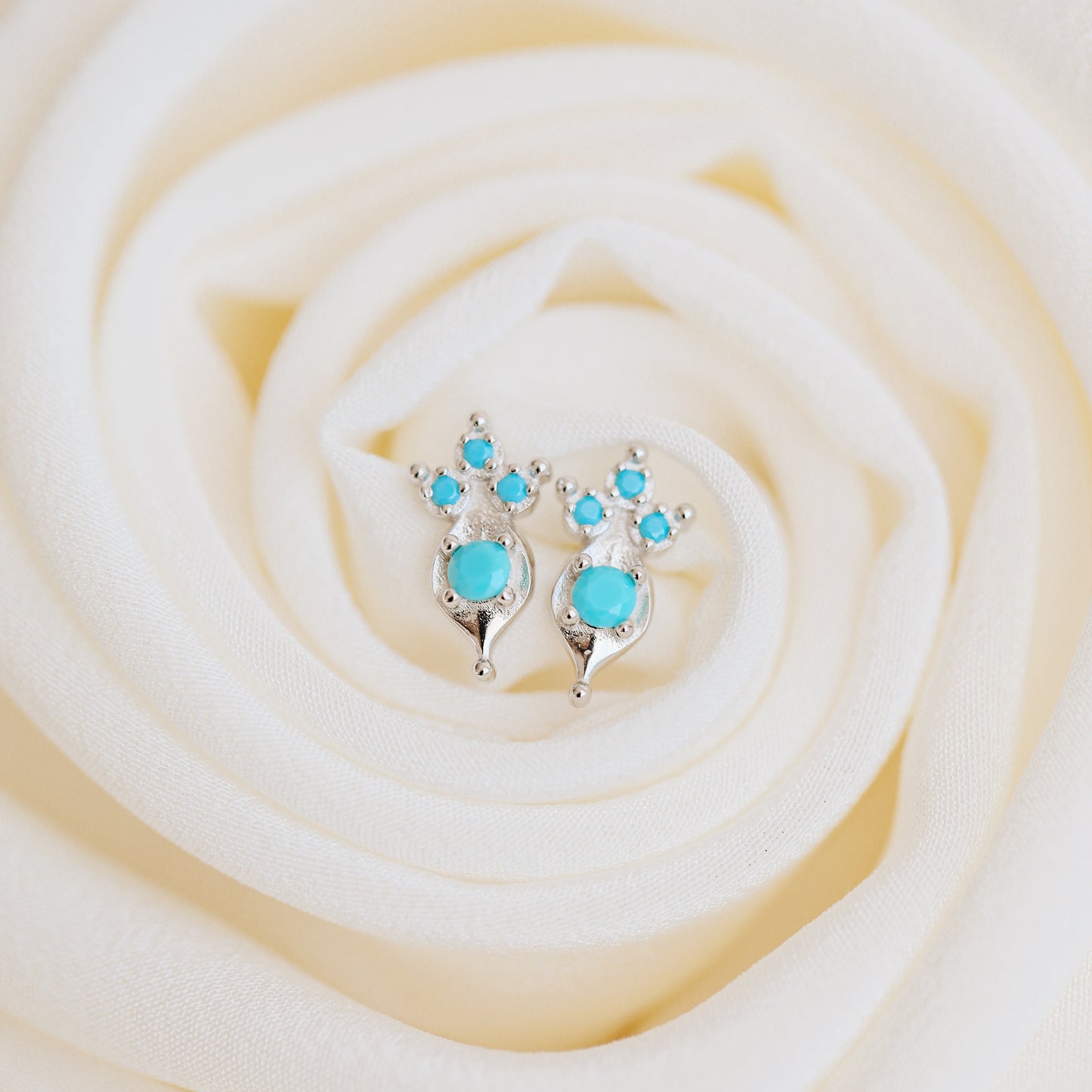 Dainty Turquoise Stud Earrings in Sterling Silver 925 • BYSDMJEWELS