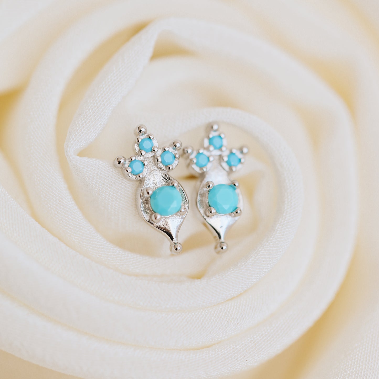 Dainty Turquoise Stud Earrings in Sterling Silver 925 • BYSDMJEWELS