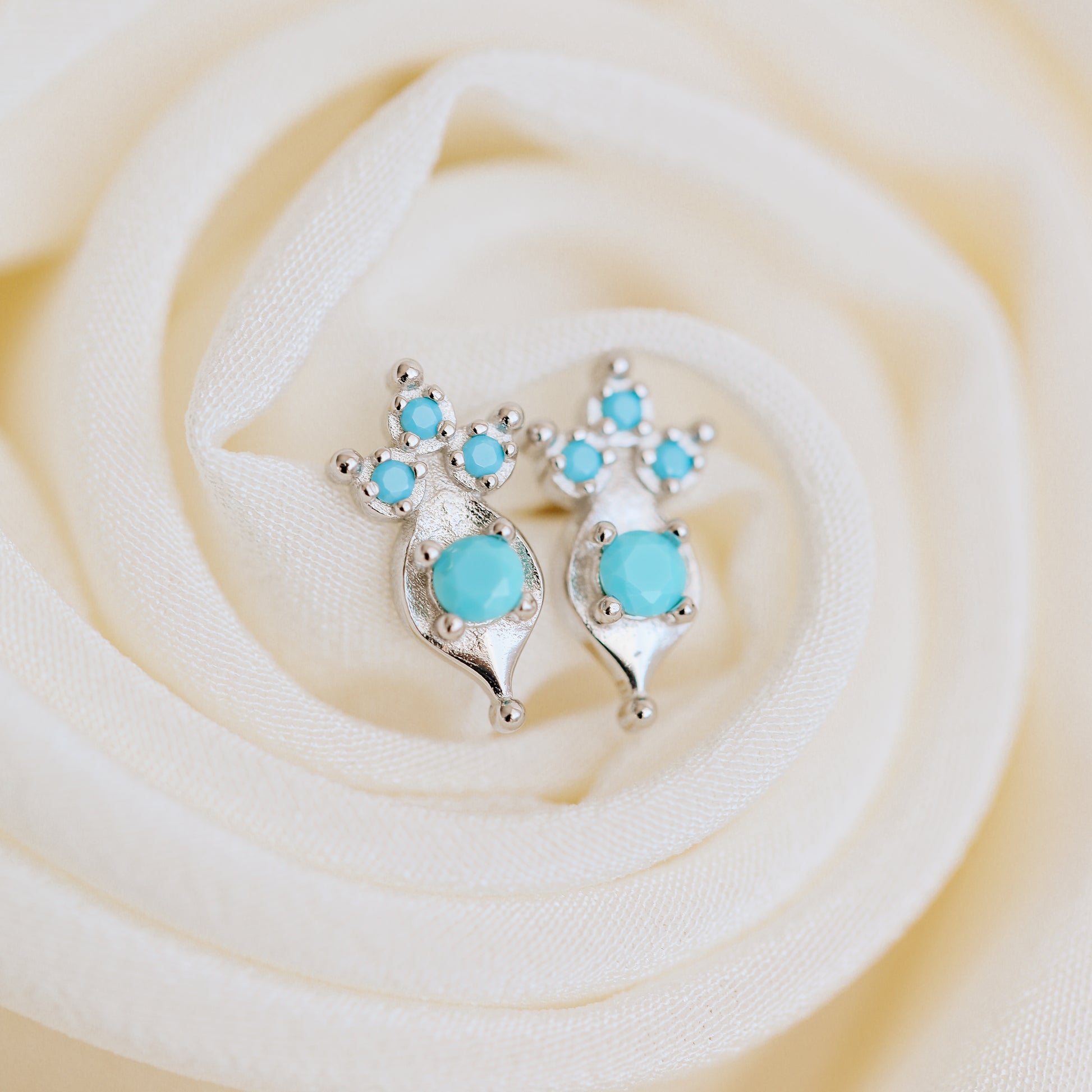 Dainty Turquoise Stud Earrings in Sterling Silver 925 • BYSDMJEWELS