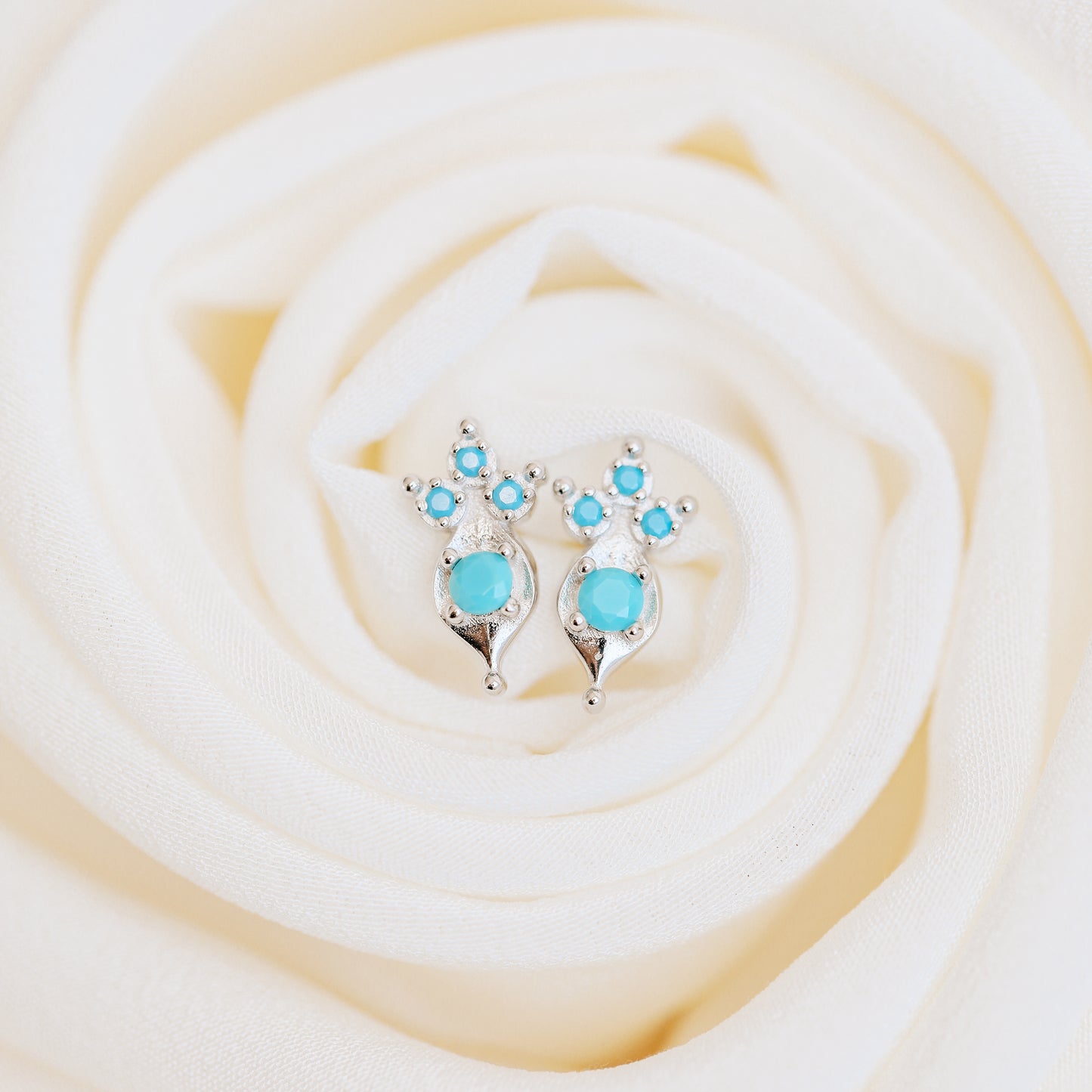 Dainty Turquoise Stud Earrings in Sterling Silver 925 • BYSDMJEWELS