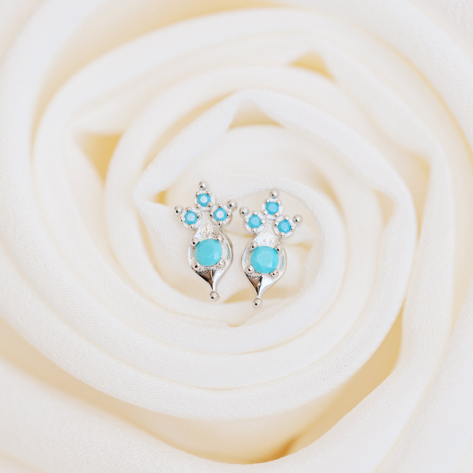 Dainty Turquoise Stud Earrings in Sterling Silver 925 • BYSDMJEWELS