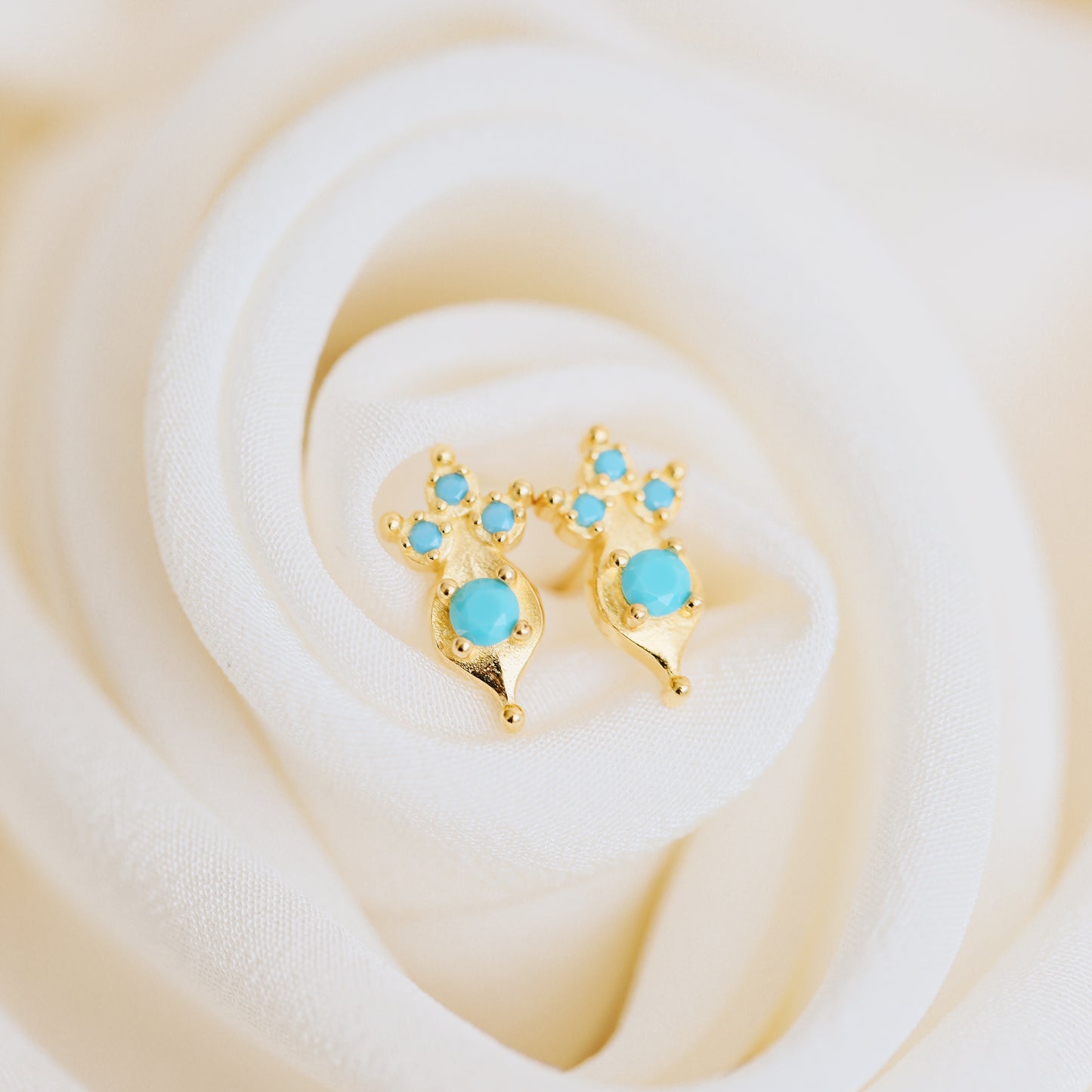Dainty Turquoise Stud Earrings in Sterling Silver 925 • BYSDMJEWELS