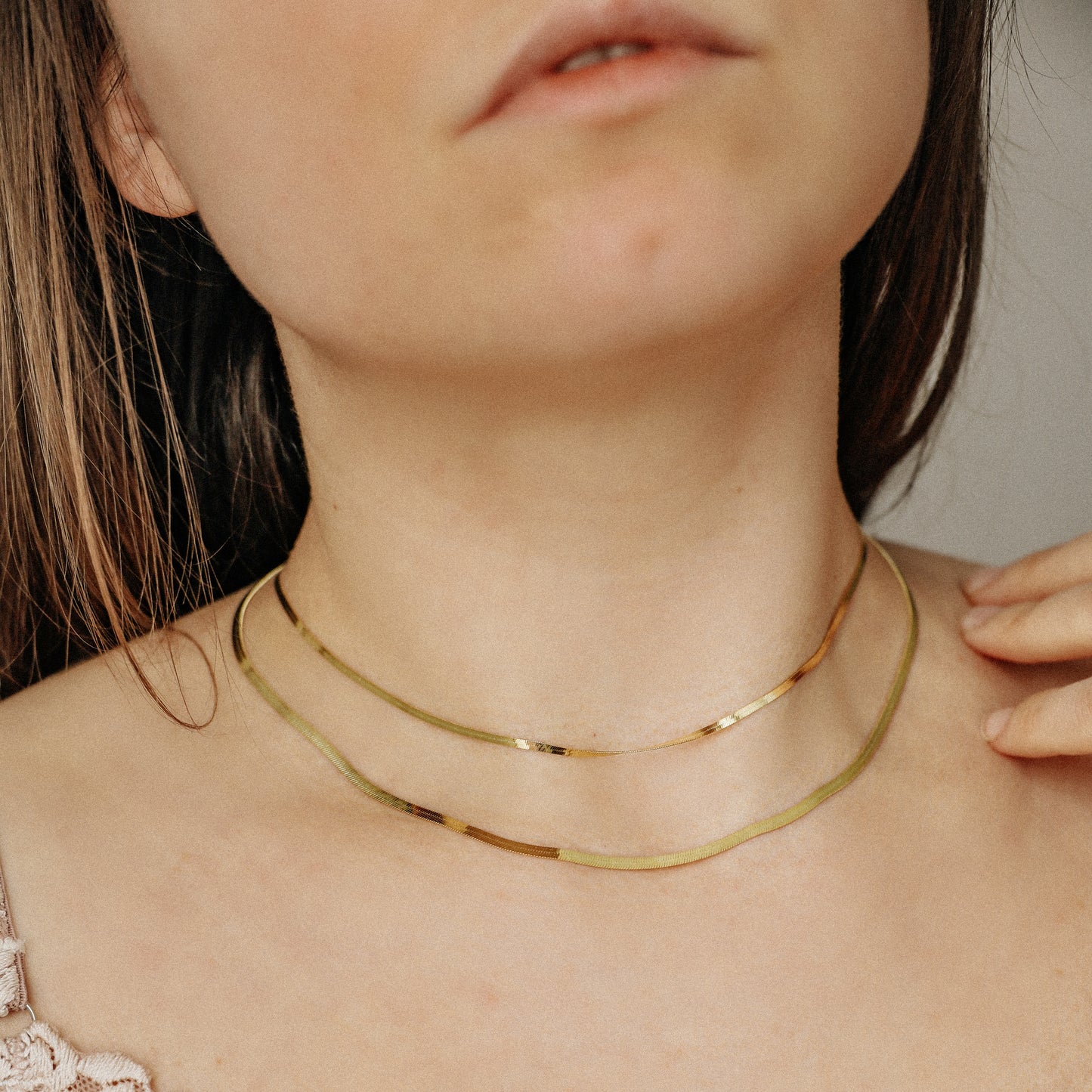 Layering Flat Snake Chain Chunky Choker Necklace Gold Silver
