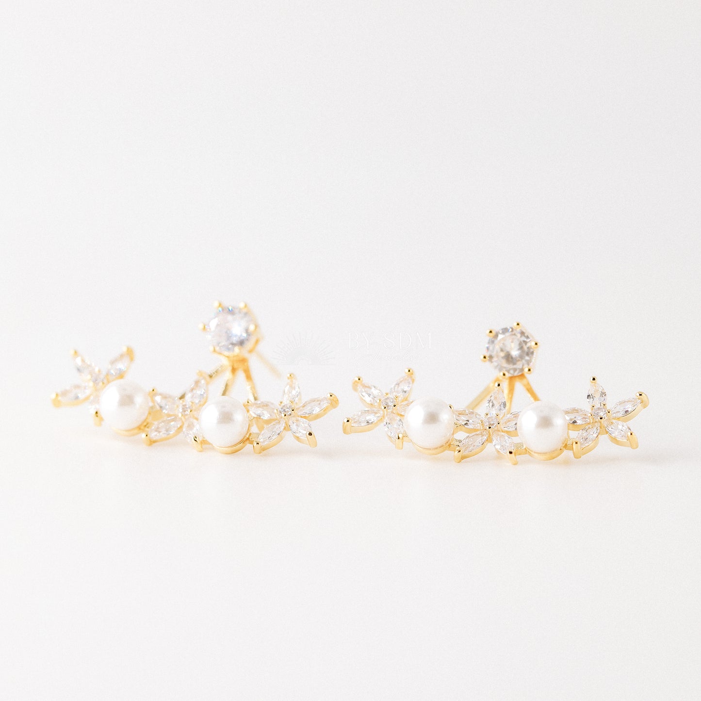 Daisy Flower Ear Jacket Front & Back Earrings • BYSDMJEWELS