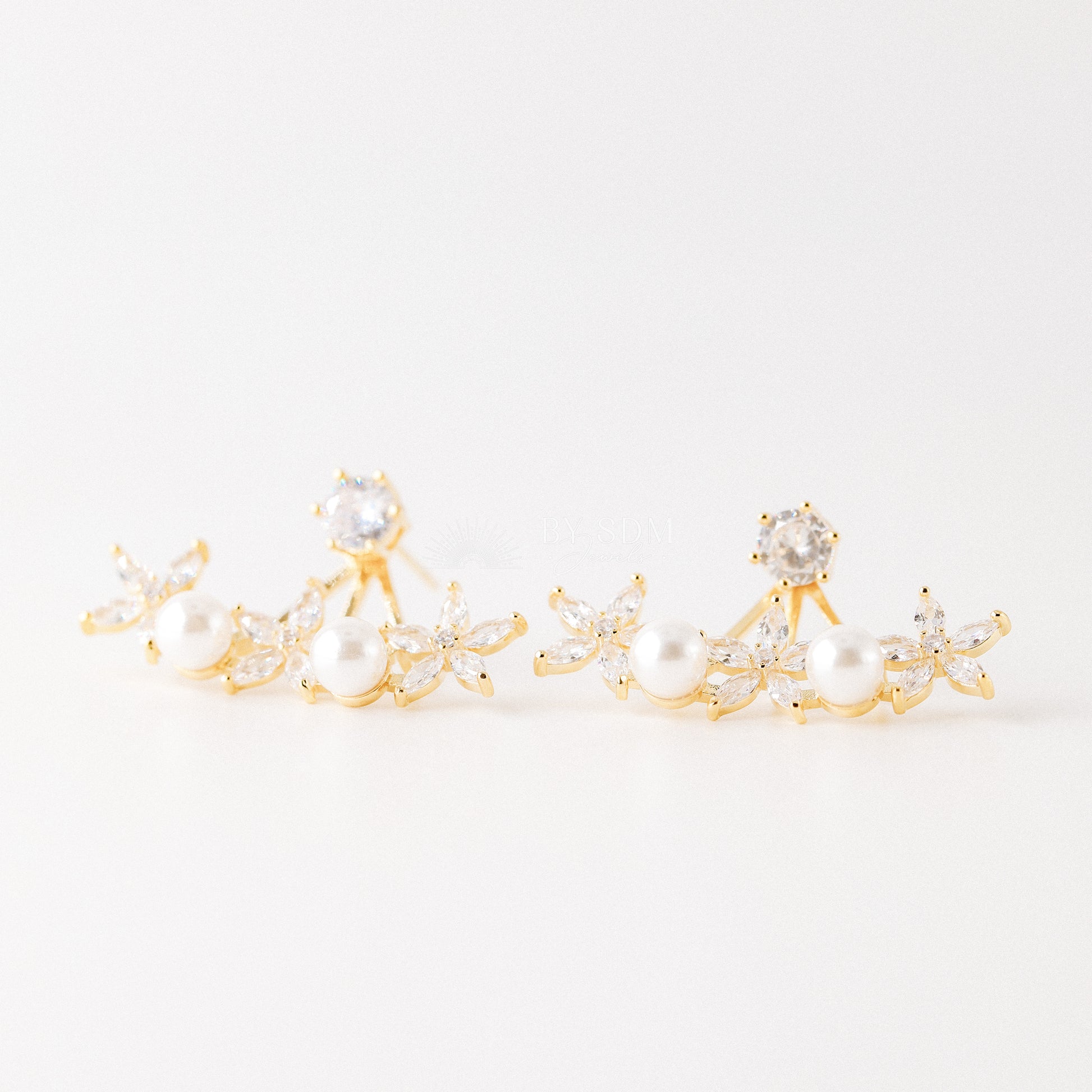 Daisy Flower Ear Jacket Front & Back Earrings • BYSDMJEWELS