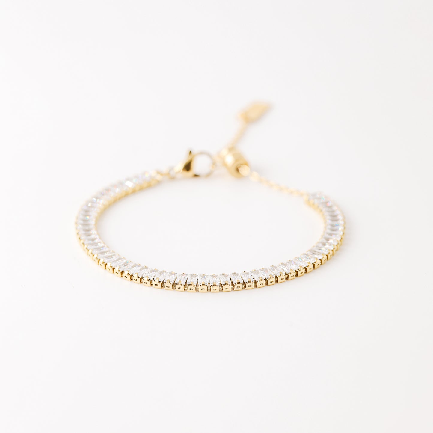 Gold Baguette Tennis Bracelet with Cubic Zirconia, Dainty Diamond Bracelet, BYSDMJEWELS