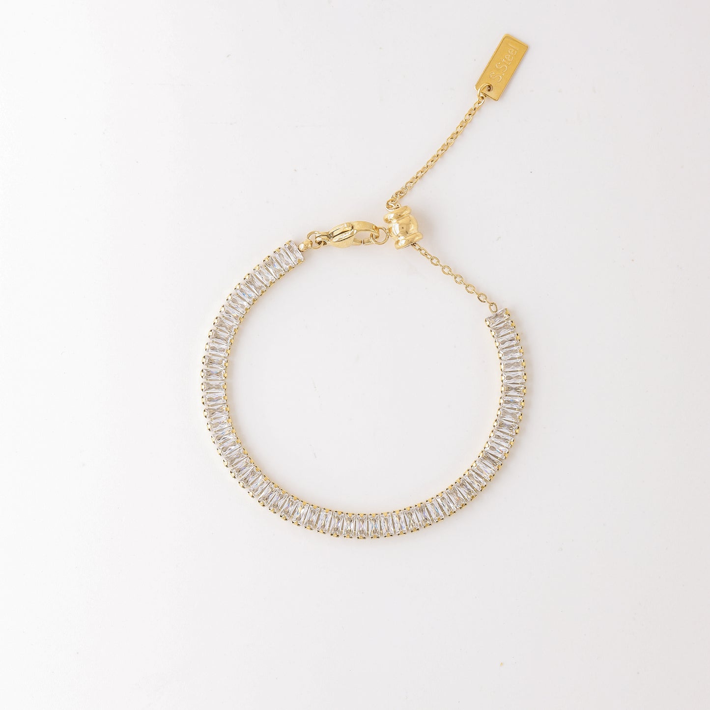 Gold Baguette Tennis Bracelet with Cubic Zirconia, Dainty Diamond Bracelet, BYSDMJEWELS