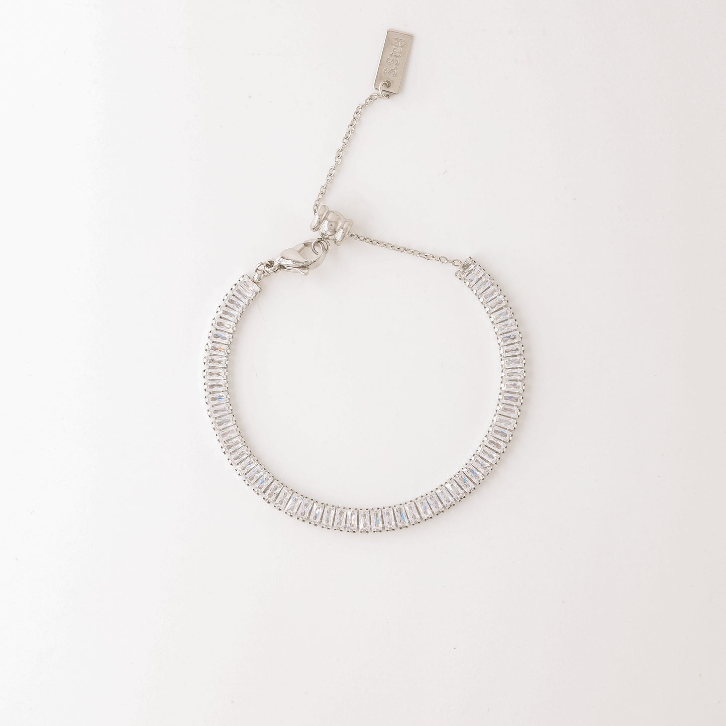 Gold Baguette Tennis Bracelet with Cubic Zirconia, Dainty Diamond Bracelet, BYSDMJEWELS