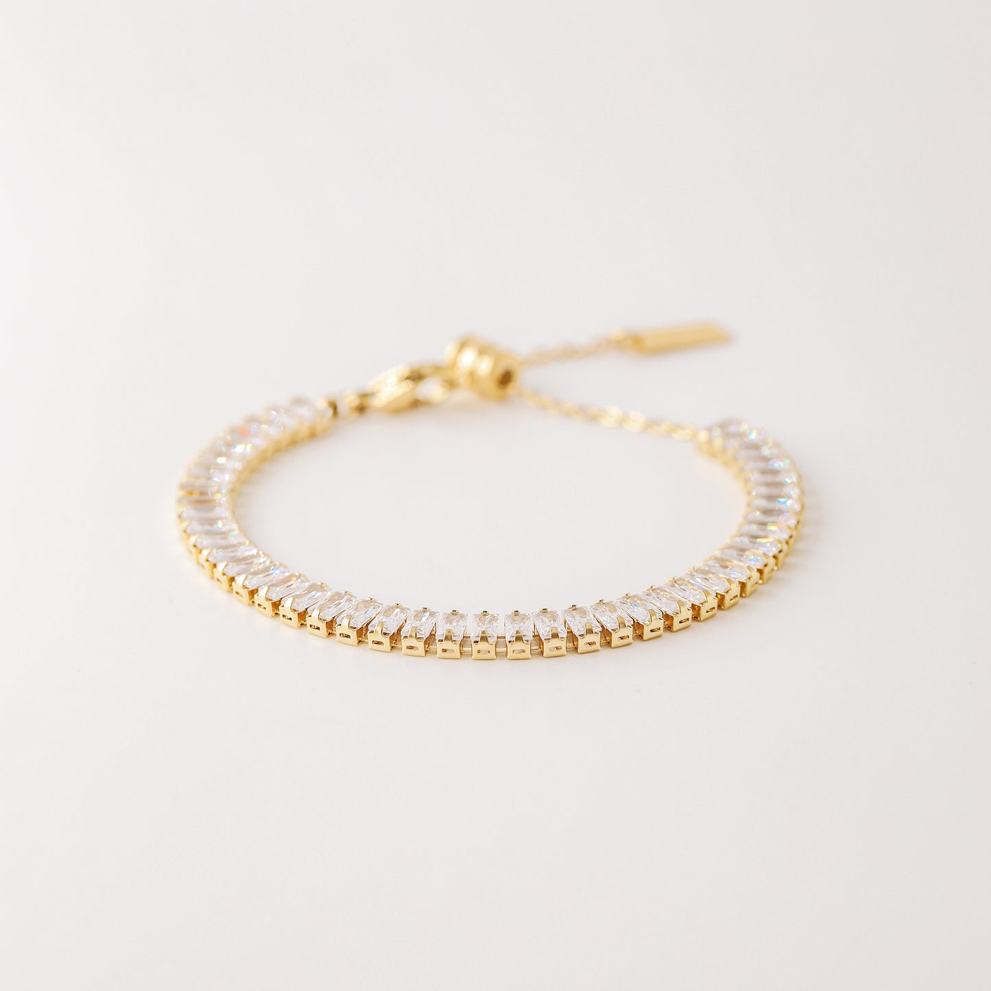 Dainty Gold Baguette Tennis Bracelet with Cubic Zirconia by BYSDMJEWELS