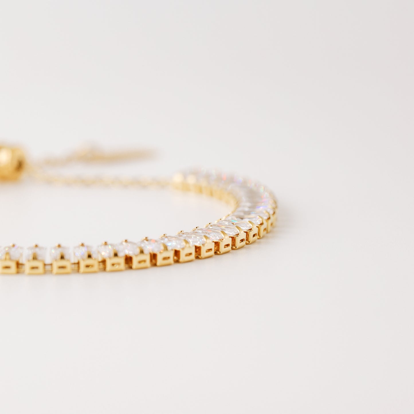 Dainty Gold Baguette Tennis Bracelet with Cubic Zirconia by BYSDMJEWELS