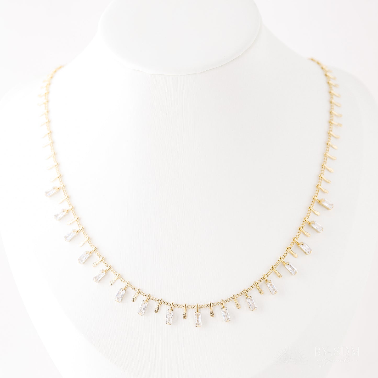 Baguette Diamond Station Necklace • Dainty Crystal Charm Necklace • Layering Pendant Necklace • Mom Gift • BYSDMJEWELS