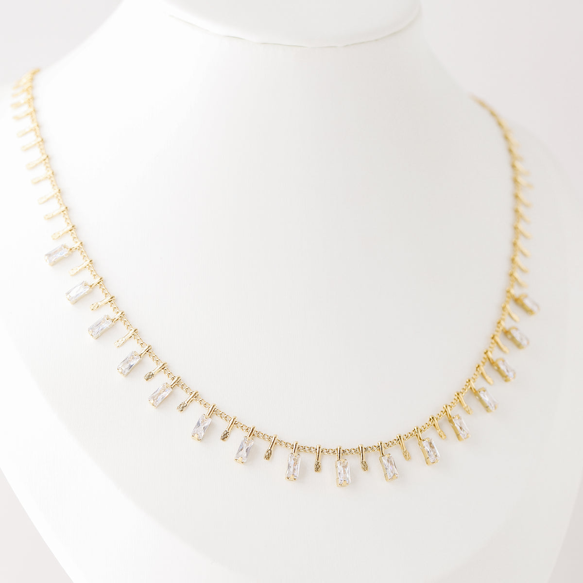 baguette diamond station necklace dainty crystal charm necklace layering pendant necklace mom gift bysdmjewels