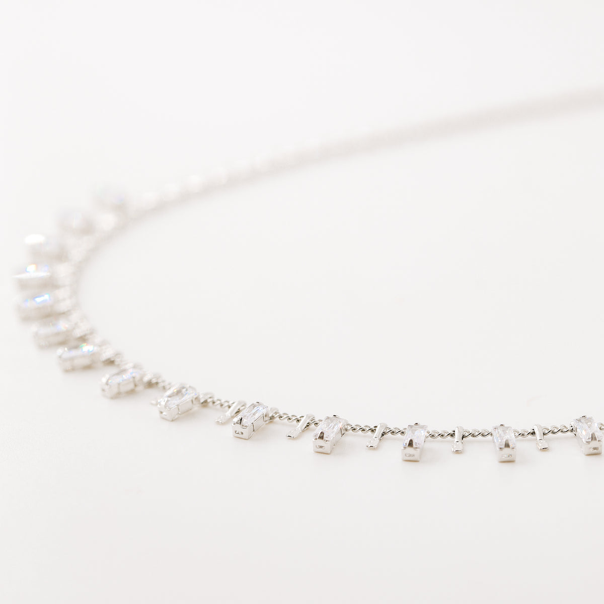 baguette diamond station necklace dainty crystal charm necklace layering pendant necklace mom gift bysdmjewels