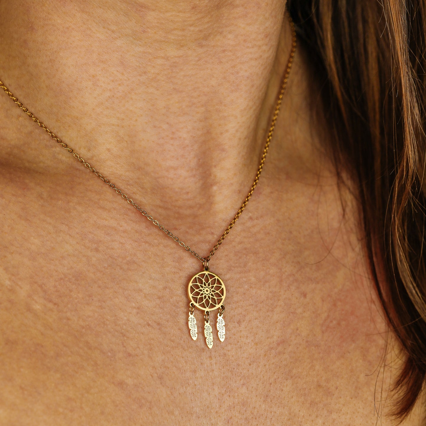 Dream catcher necklace • Gold feather necklace • Friendship necklace • Dream catcher small dainty charm necklace • BYSDMJEWELS