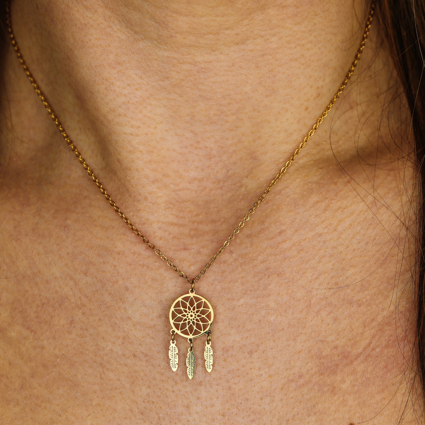 Dream catcher necklace • Gold feather necklace • Friendship necklace • Dream catcher small dainty charm necklace • BYSDMJEWELS